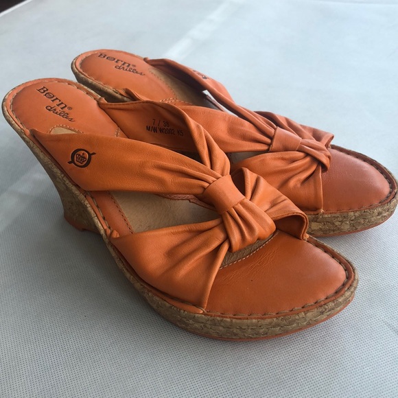 Born Shoes - Born drilles orange leather wedge sandals Sz 7